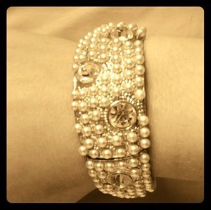 Gold accented pearl & rhinestone Studded Bracelet